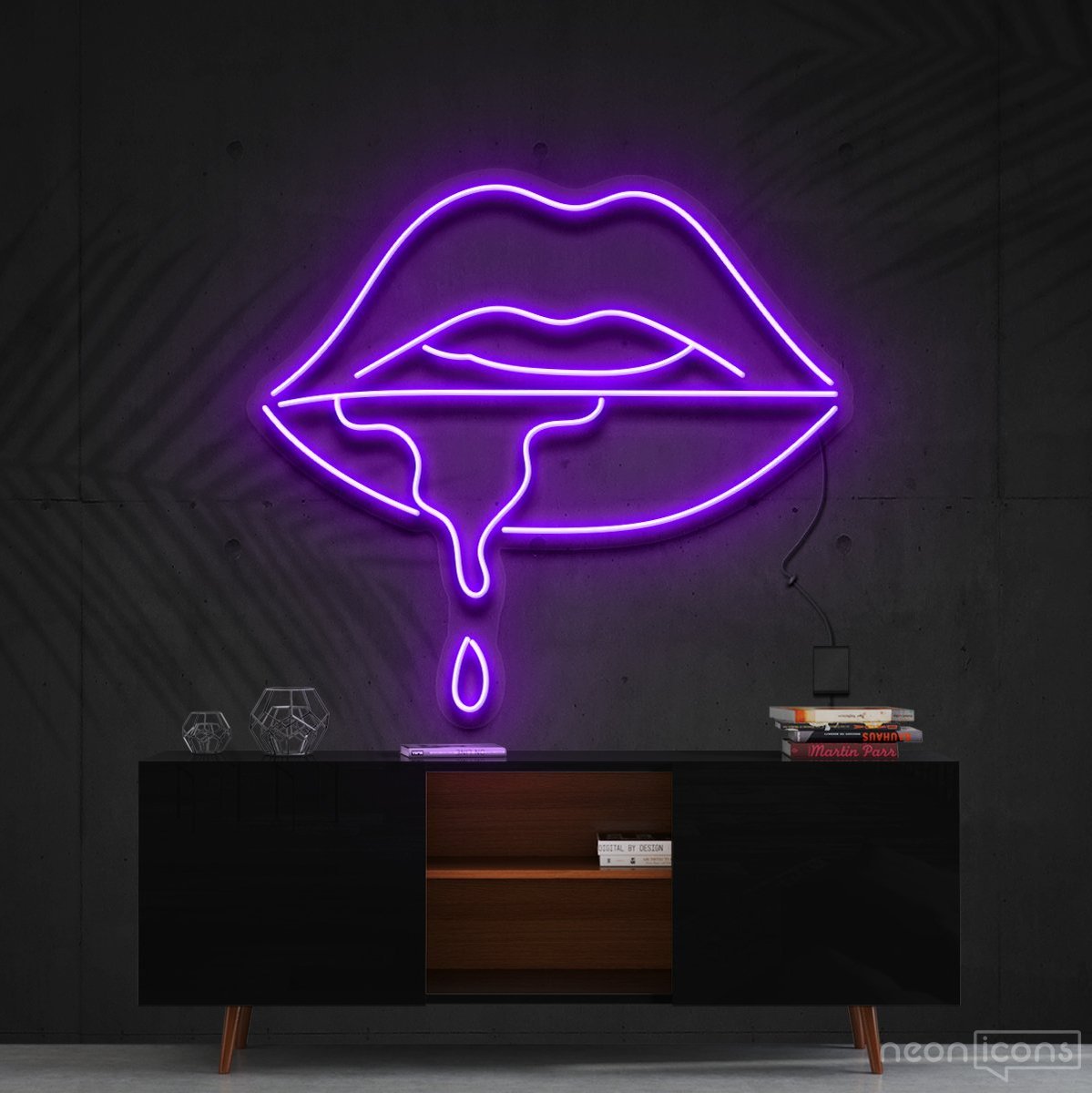"Lips Dripping" Neon Sign 60cm (2ft) / Purple / Cut to Shape by Neon Icons