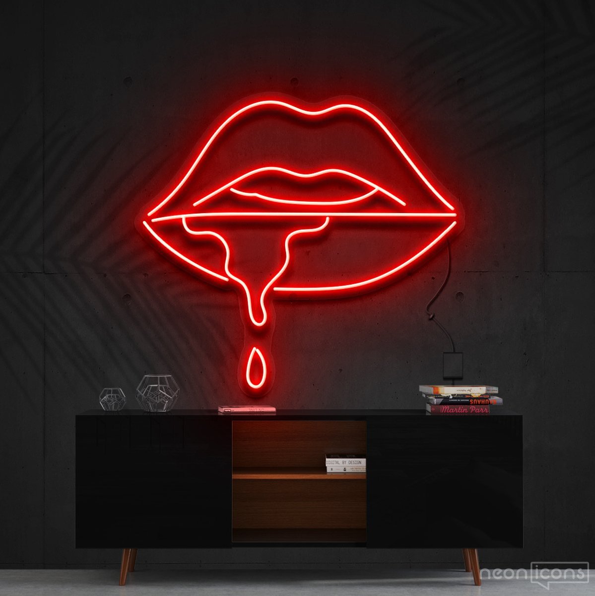"Lips Dripping" Neon Sign 60cm (2ft) / Red / Cut to Shape by Neon Icons