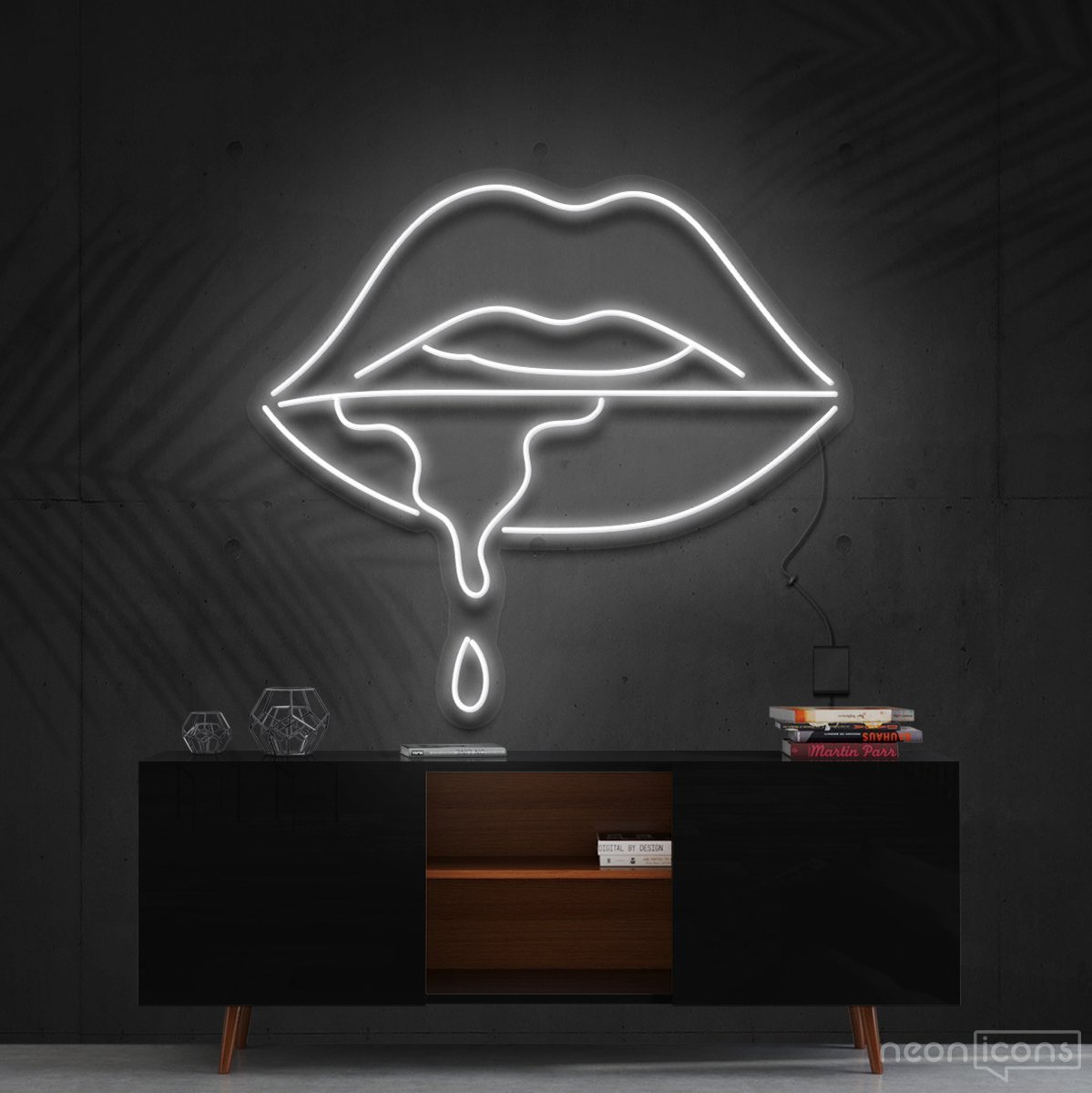 "Lips Dripping" Neon Sign 60cm (2ft) / White / Cut to Shape by Neon Icons