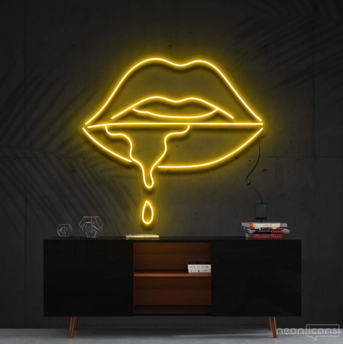 "Lips Dripping" Neon Sign 60cm (2ft) / Yellow / Cut to Shape by Neon Icons