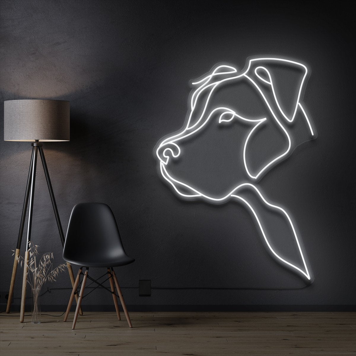 "Long Eared Pitbull" Pet Neon Sign 60cm / White / Cut to Shape by Neon Icons