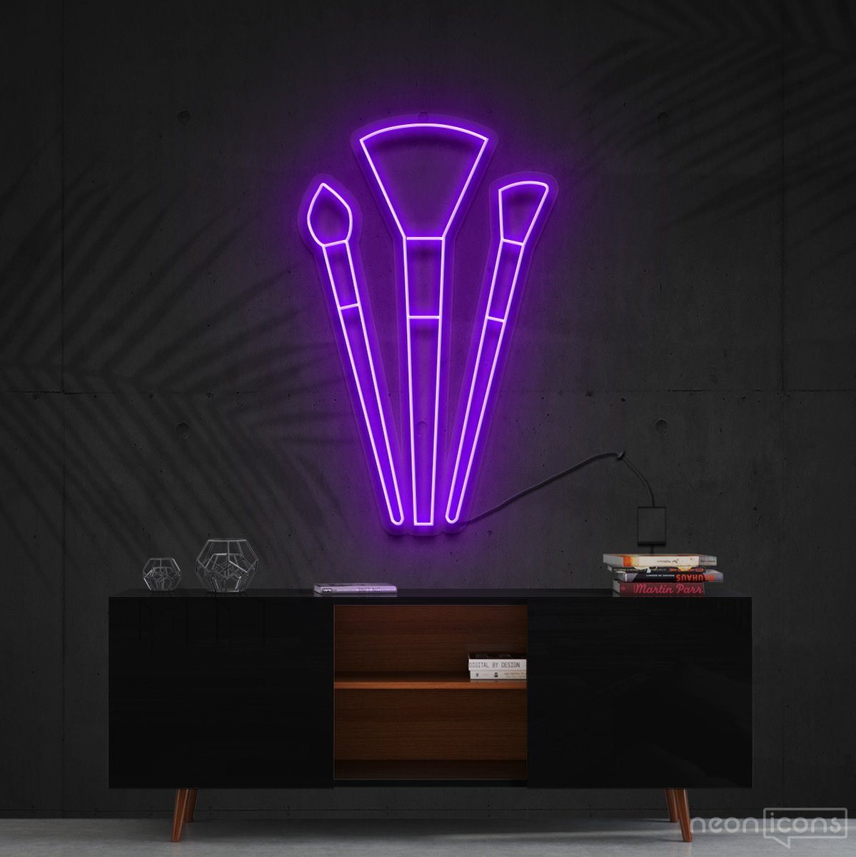 "Makeup Brushes" Neon Sign 60cm (2ft) / Purple / Cut to Shape by Neon Icons