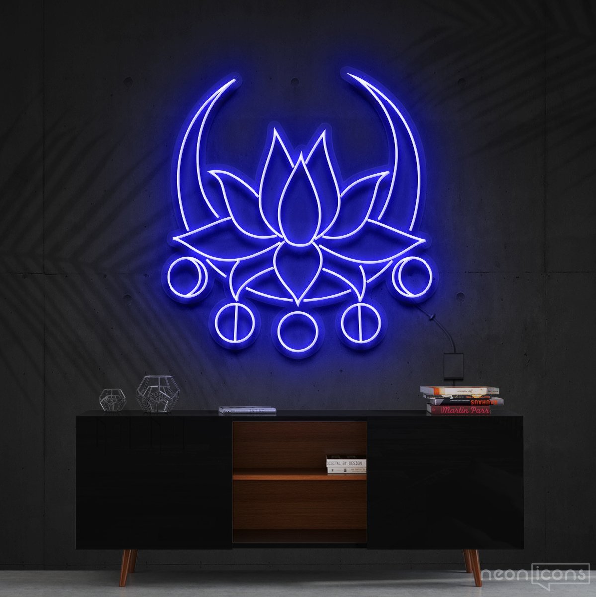 "Moon Lotus" Neon Sign 60cm (2ft) / Blue / Cut to Shape by Neon Icons