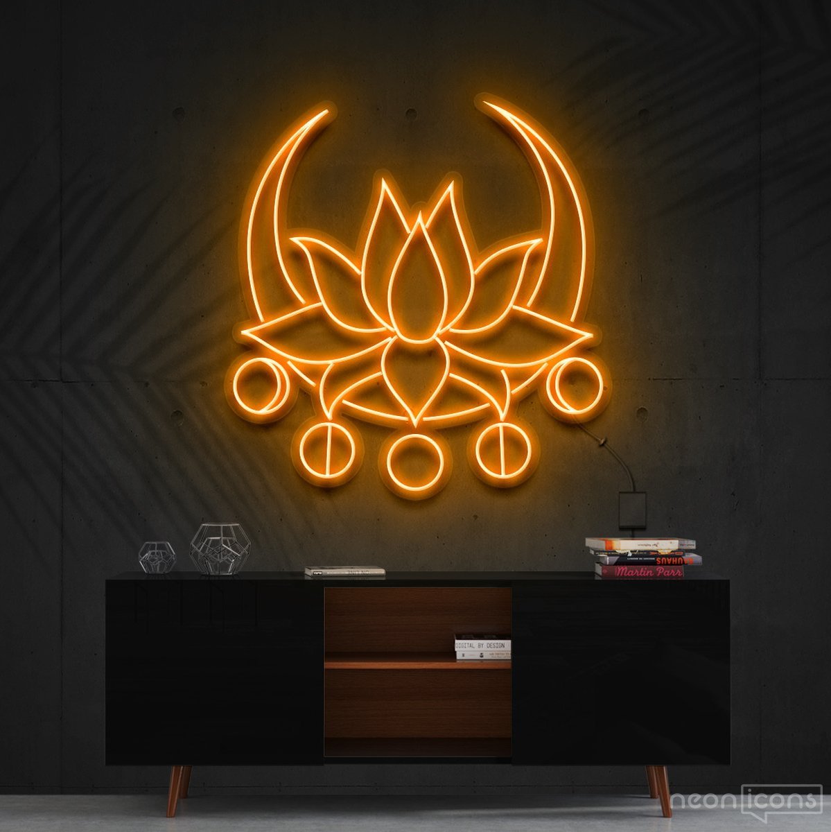 "Moon Lotus" Neon Sign 60cm (2ft) / Orange / Cut to Shape by Neon Icons