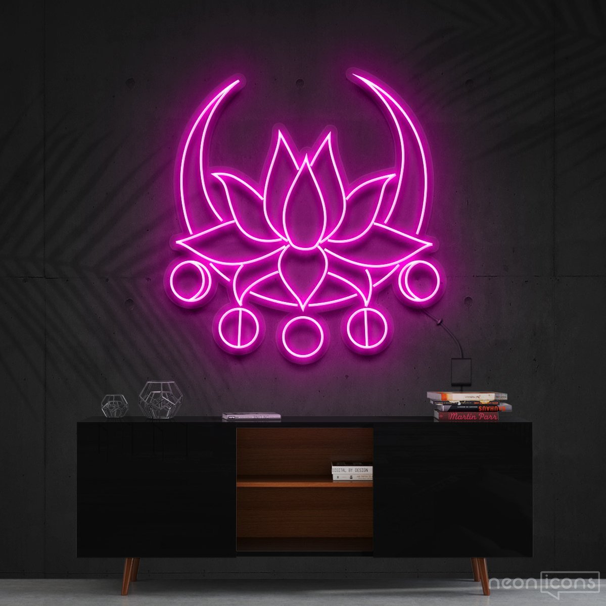 "Moon Lotus" Neon Sign 60cm (2ft) / Pink / Cut to Shape by Neon Icons