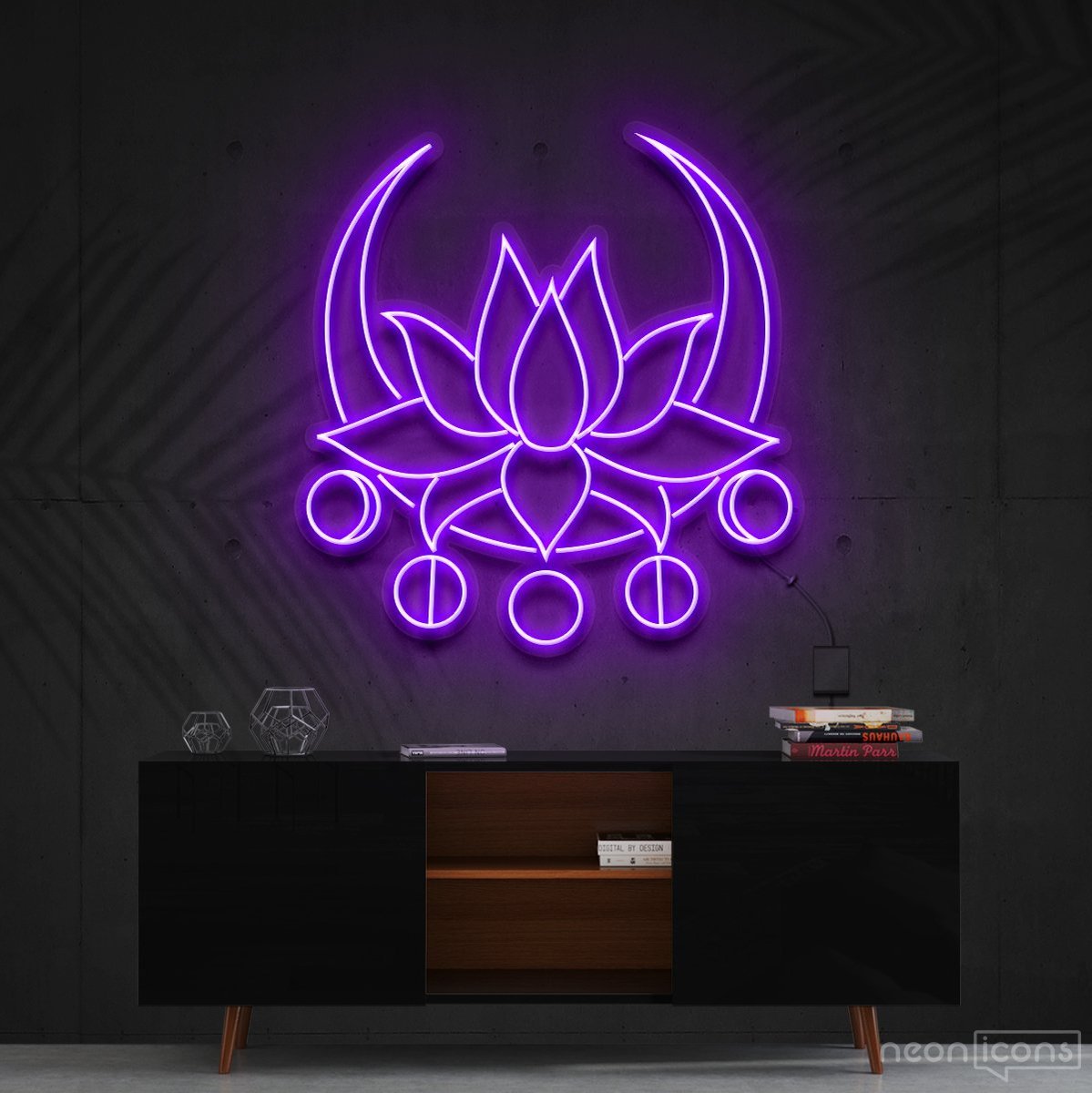 "Moon Lotus" Neon Sign 60cm (2ft) / Purple / Cut to Shape by Neon Icons