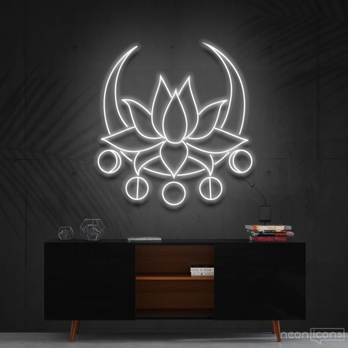 "Moon Lotus" Neon Sign 60cm (2ft) / White / Cut to Shape by Neon Icons