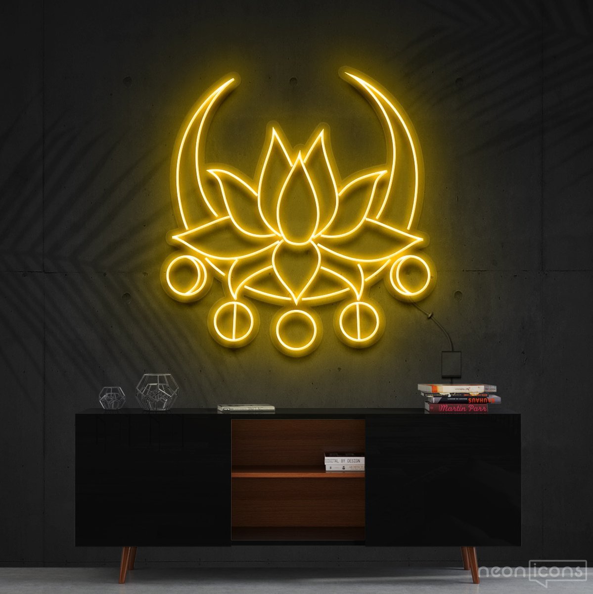 "Moon Lotus" Neon Sign 60cm (2ft) / Yellow / Cut to Shape by Neon Icons