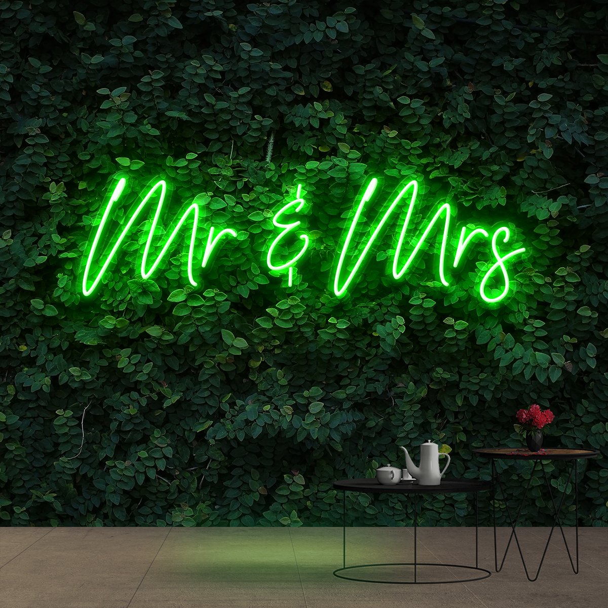 "Mr & Mrs" Neon Sign 60cm (2ft) / Green / Cut to Shape by Neon Icons