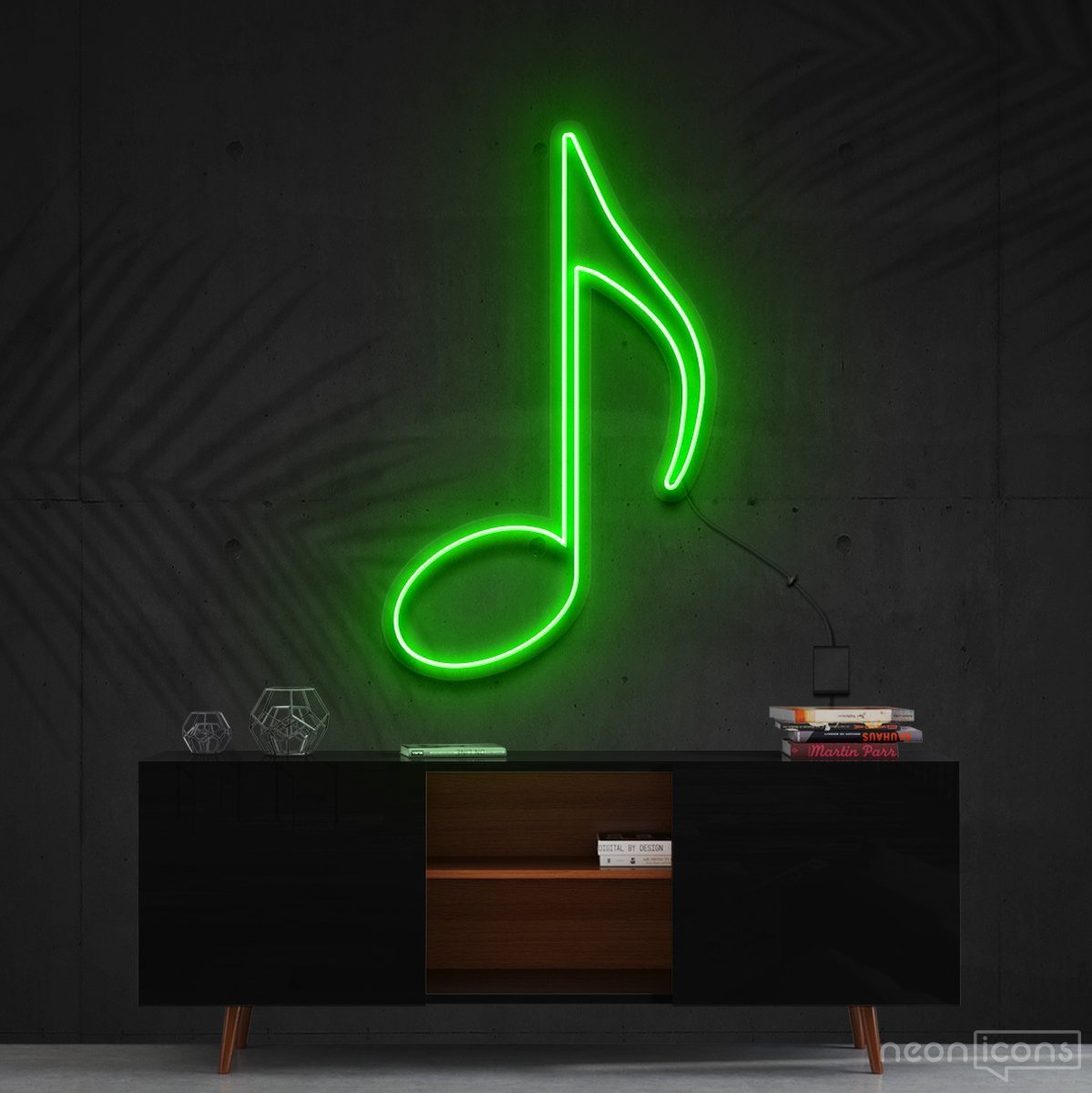 "Musical Note (Quaver)" Neon Sign 60cm (2ft) / Green / Cut to Shape by Neon Icons