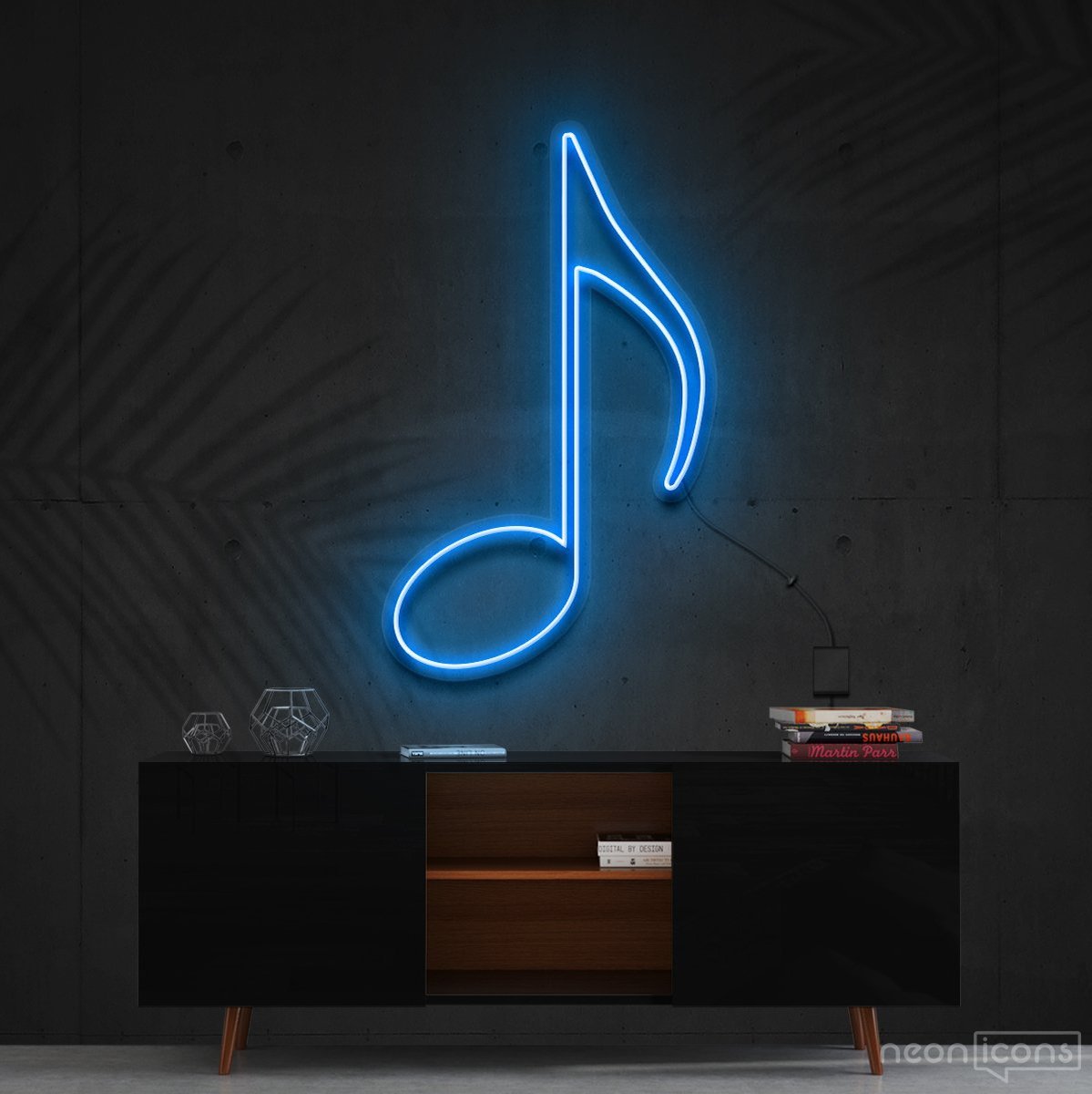 "Musical Note (Quaver)" Neon Sign 60cm (2ft) / Ice Blue / Cut to Shape by Neon Icons
