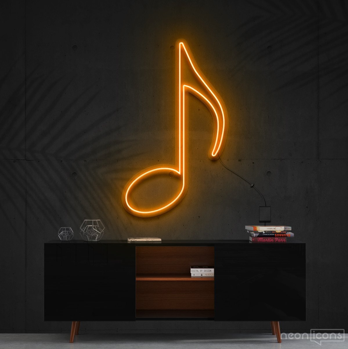 "Musical Note (Quaver)" Neon Sign 60cm (2ft) / Orange / Cut to Shape by Neon Icons