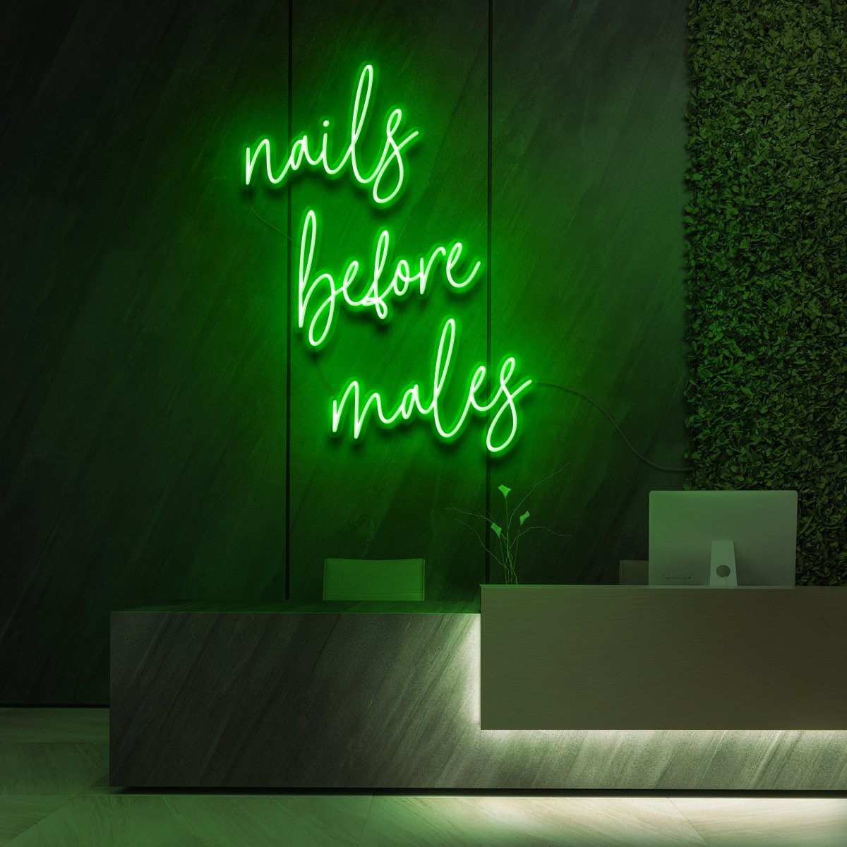 "Nails Before Males" Neon Sign for Beauty & Cosmetic Studios 60cm (2ft) / Green / LED Neon by Neon Icons