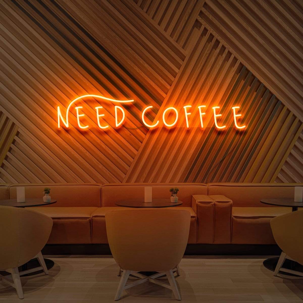 "Need Coffee" Neon Sign for Cafés 60cm (2ft) / Orange / LED Neon by Neon Icons