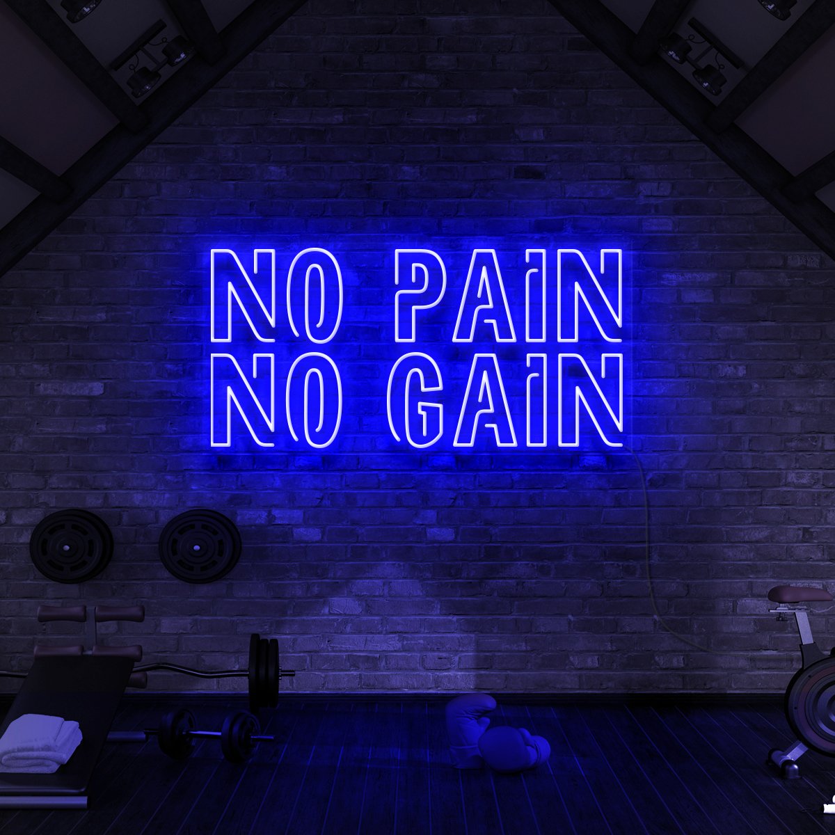 "No Pain No Gain" Neon Sign for Gyms & Fitness Studios 60cm (2ft) / Blue / LED Neon by Neon Icons