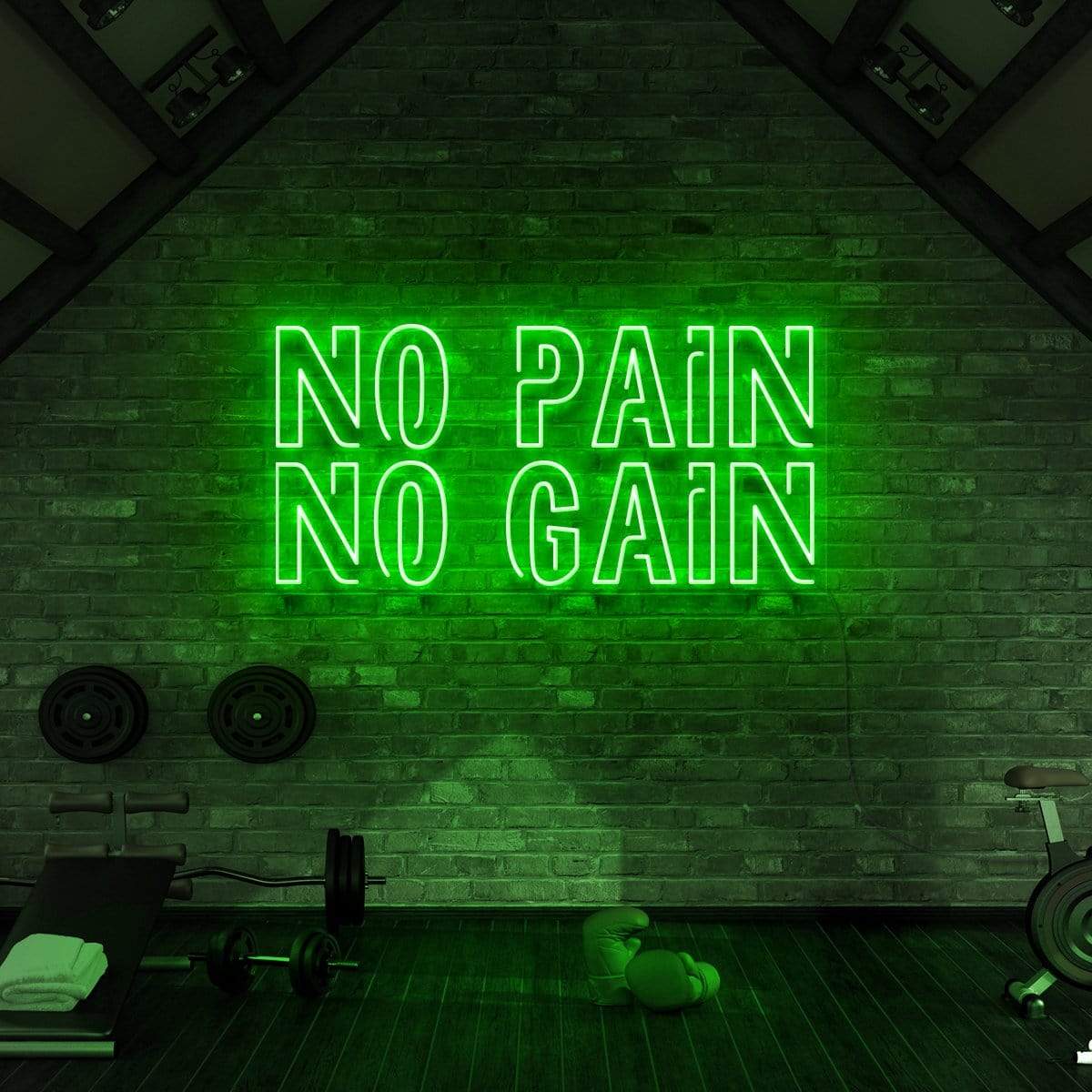 "No Pain No Gain" Neon Sign for Gyms & Fitness Studios 60cm (2ft) / Green / LED Neon by Neon Icons