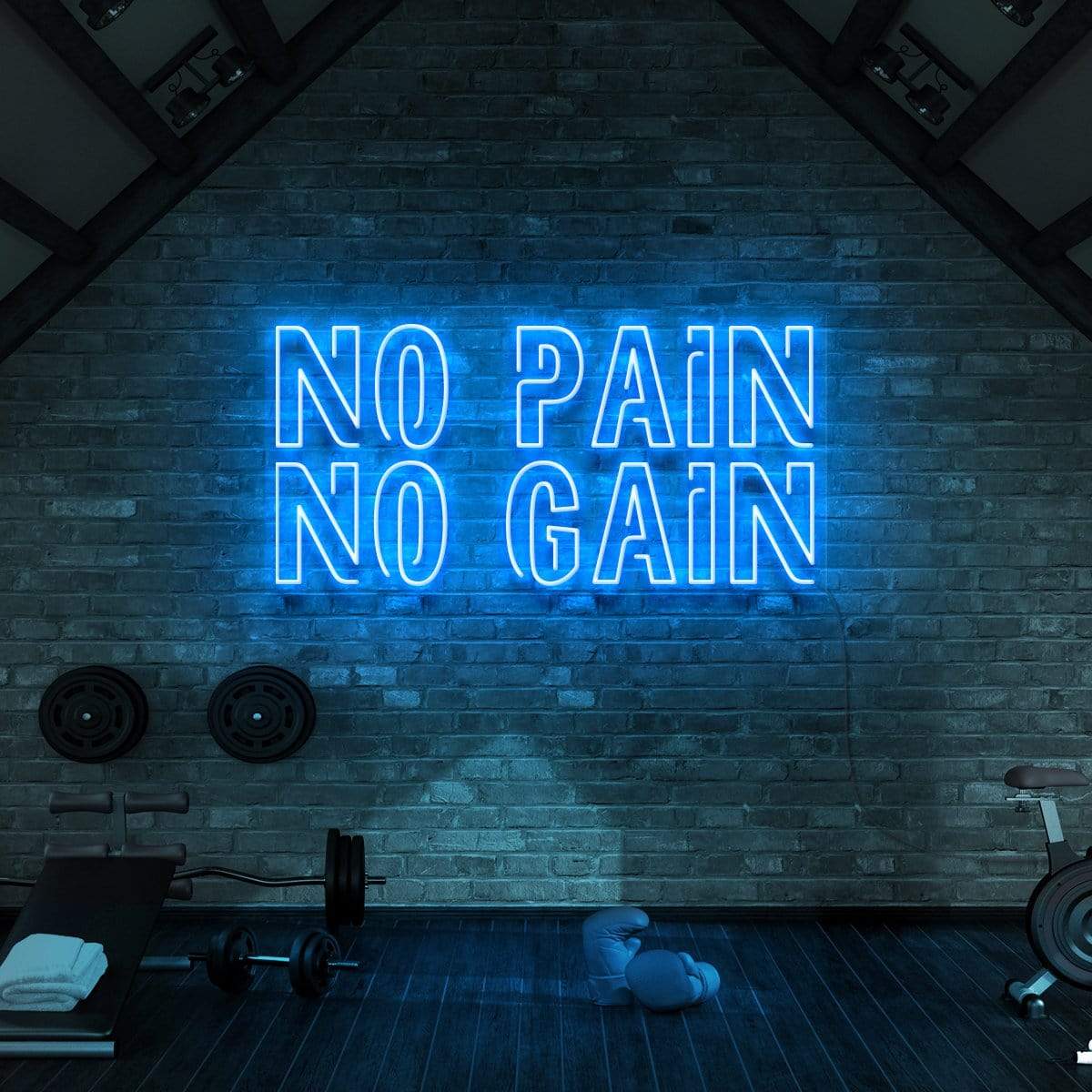 "No Pain No Gain" Neon Sign for Gyms & Fitness Studios 60cm (2ft) / Ice Blue / LED Neon by Neon Icons