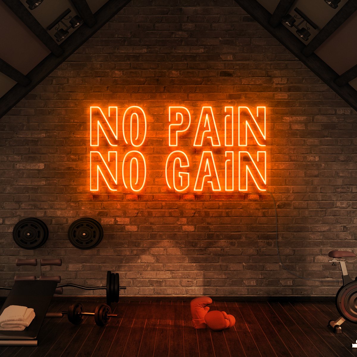"No Pain No Gain" Neon Sign for Gyms & Fitness Studios 60cm (2ft) / Orange / LED Neon by Neon Icons