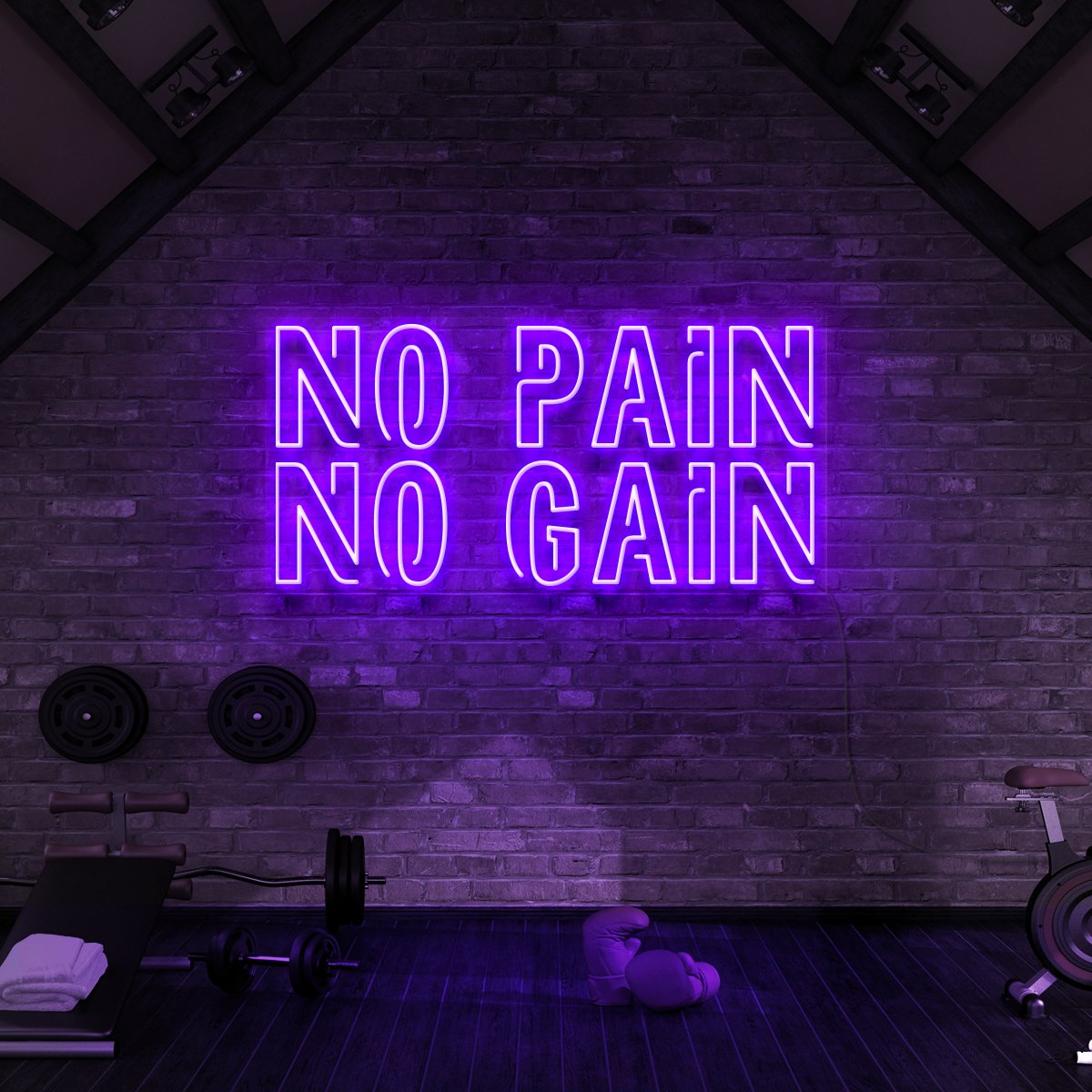 "No Pain No Gain" Neon Sign for Gyms & Fitness Studios 60cm (2ft) / Purple / LED Neon by Neon Icons