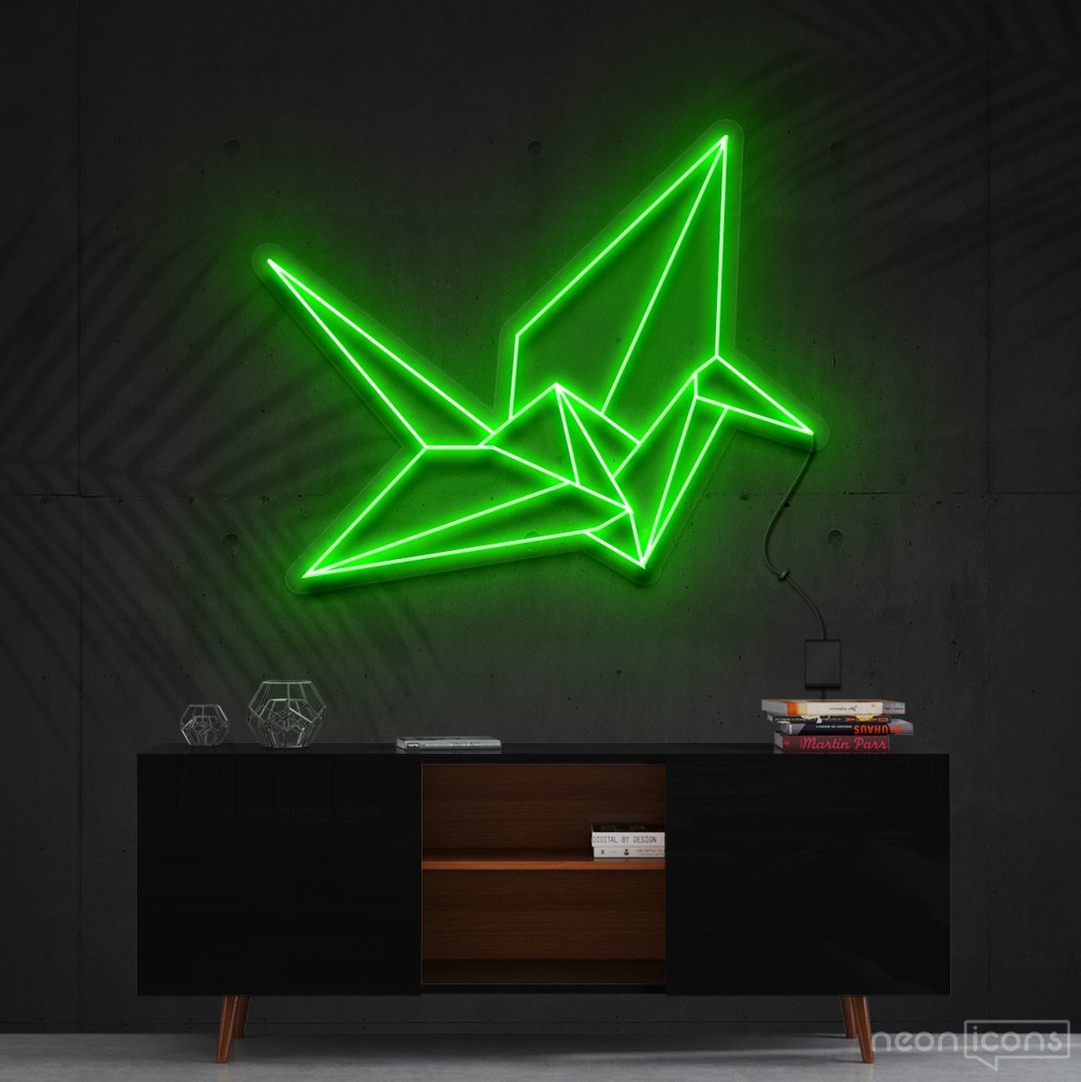 "Origami Swan" Neon Sign 60cm (2ft) / Green / Cut to Shape by Neon Icons