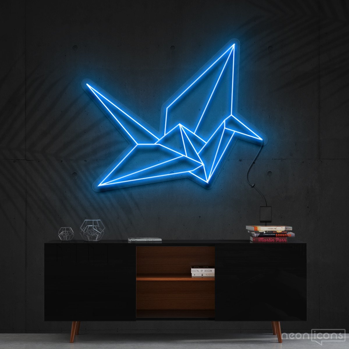 "Origami Swan" Neon Sign 60cm (2ft) / Ice Blue / Cut to Shape by Neon Icons