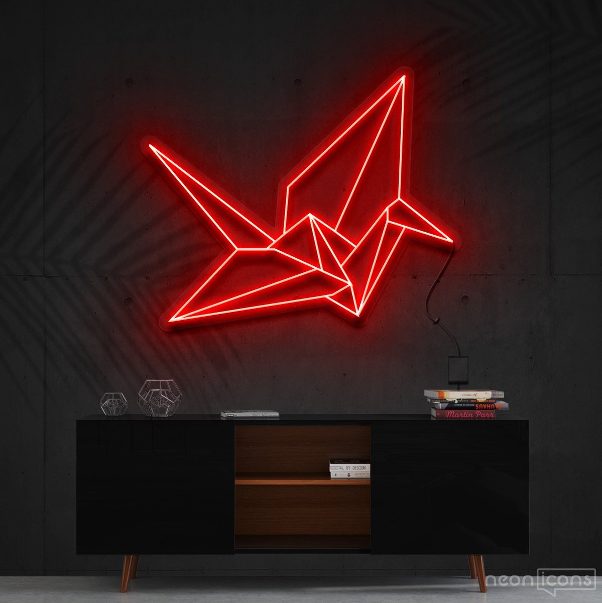 "Origami Swan" Neon Sign 60cm (2ft) / Red / Cut to Shape by Neon Icons