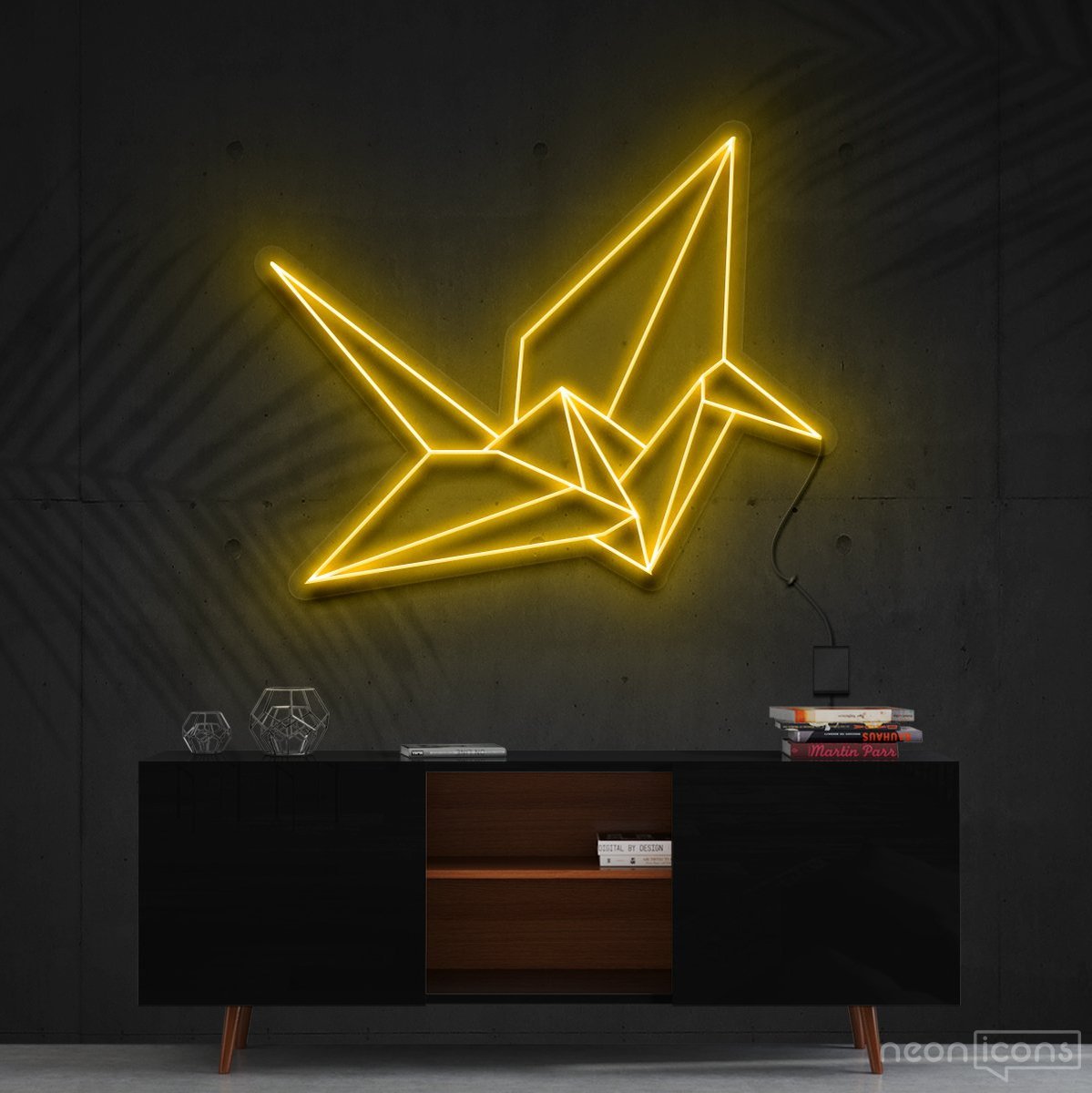 "Origami Swan" Neon Sign 60cm (2ft) / Yellow / Cut to Shape by Neon Icons