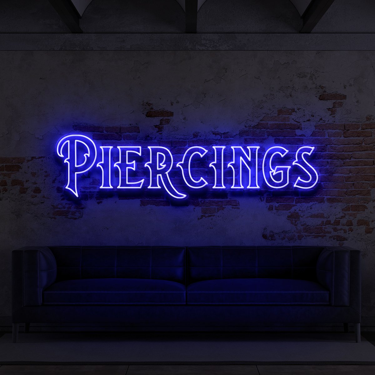 "Piercings" Neon Sign for Tattoo Parlours 90cm (3ft) / Blue / LED Neon by Neon Icons