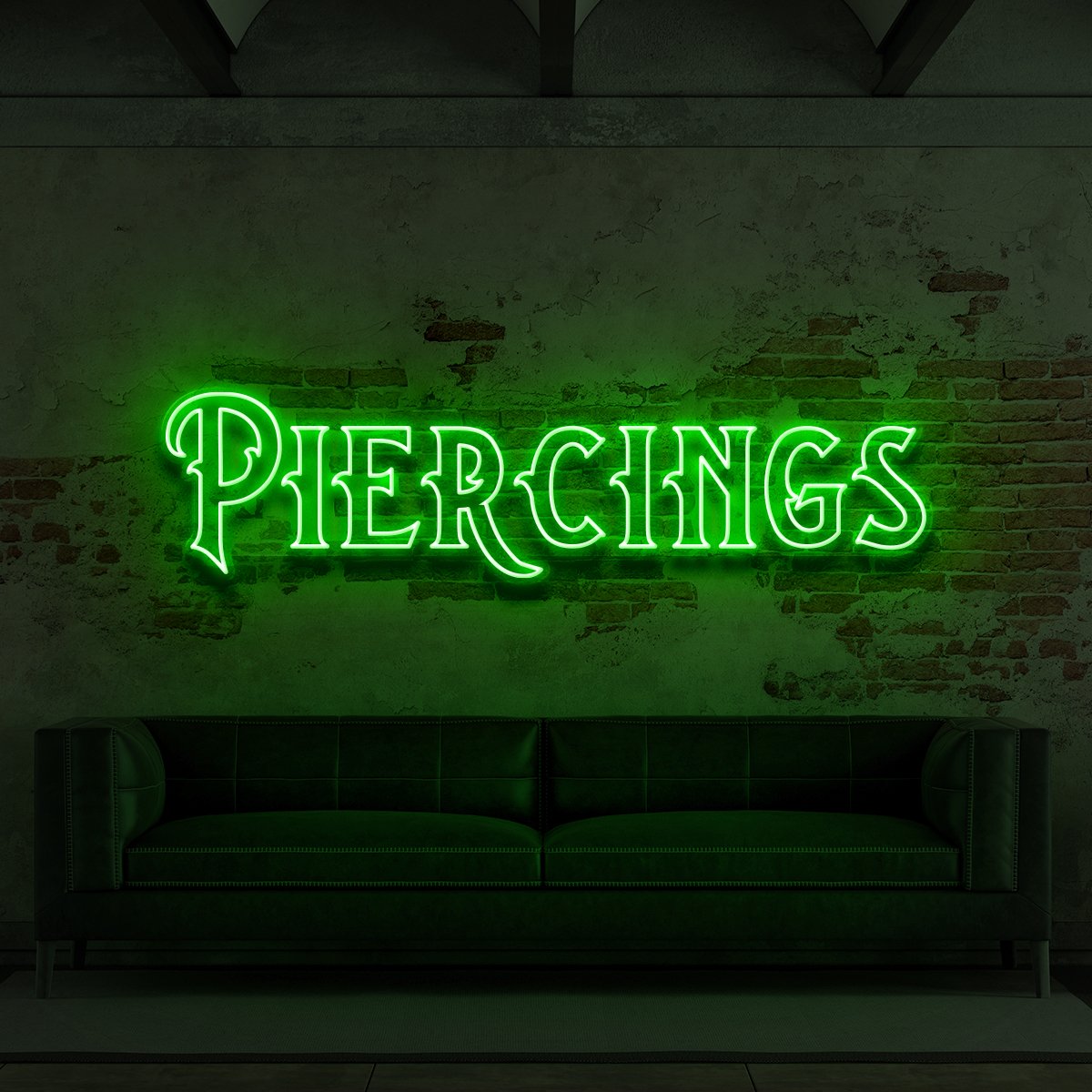 "Piercings" Neon Sign for Tattoo Parlours 90cm (3ft) / Green / LED Neon by Neon Icons