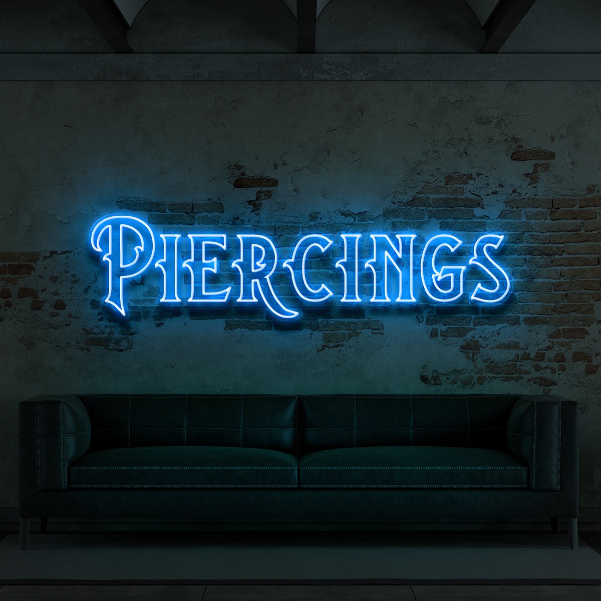 "Piercings" Neon Sign for Tattoo Parlours 90cm (3ft) / Ice Blue / LED Neon by Neon Icons