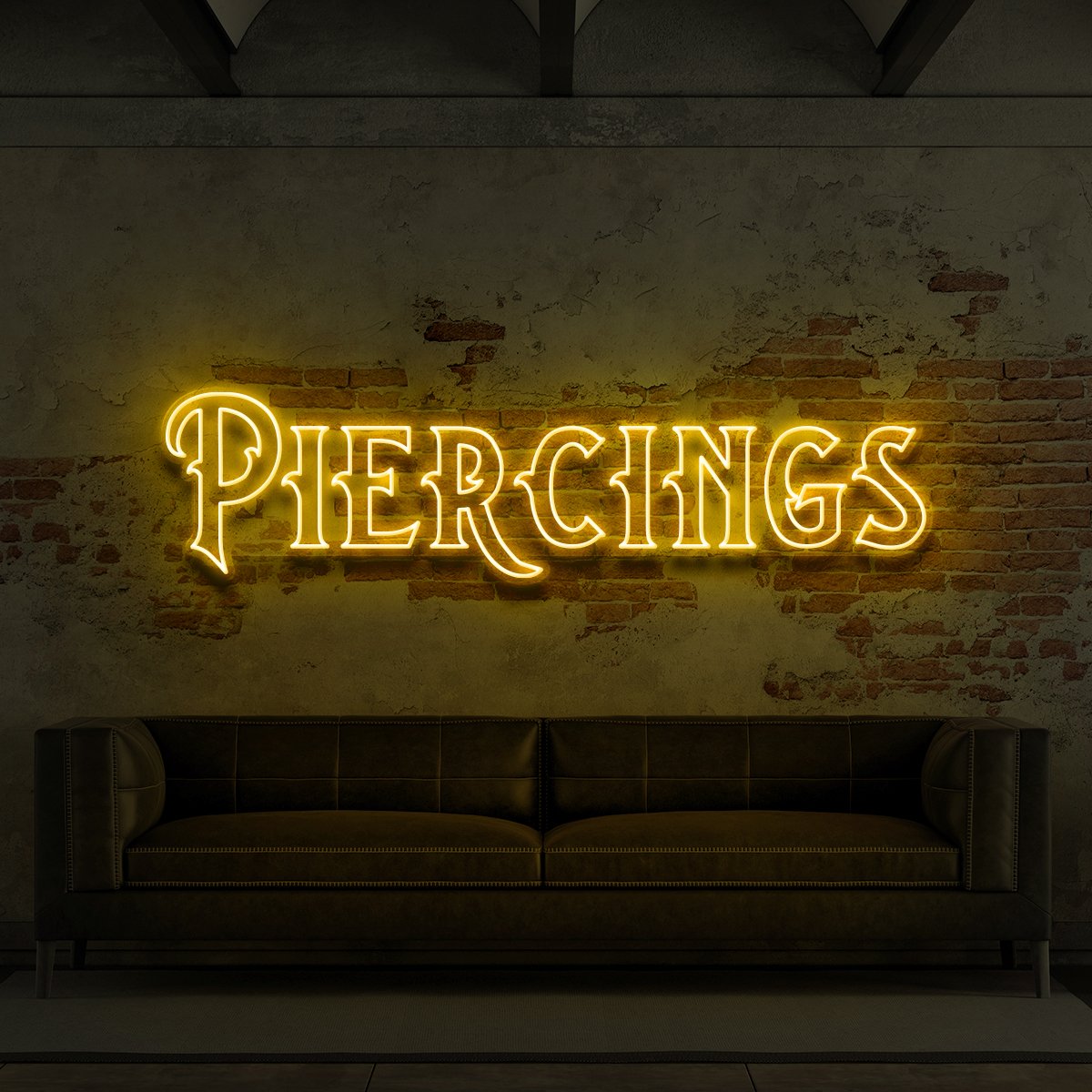 "Piercings" Neon Sign for Tattoo Parlours 90cm (3ft) / Yellow / LED Neon by Neon Icons