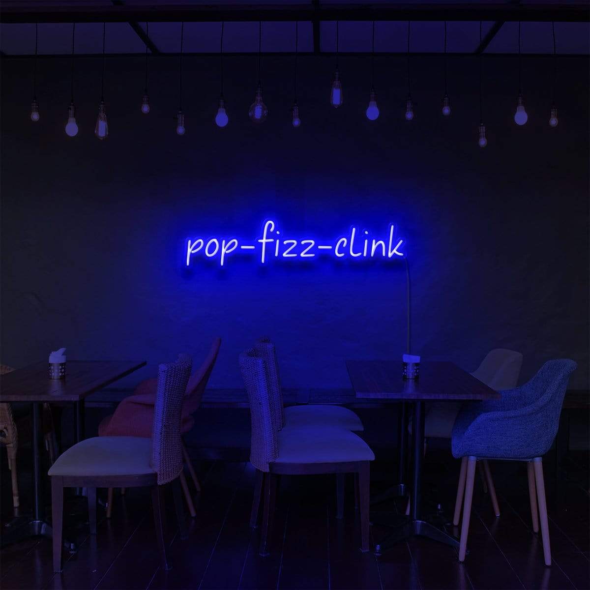 "Pop Fizz Clink" Neon Sign for Bars & Restaurants 60cm (2ft) / Blue / LED Neon by Neon Icons