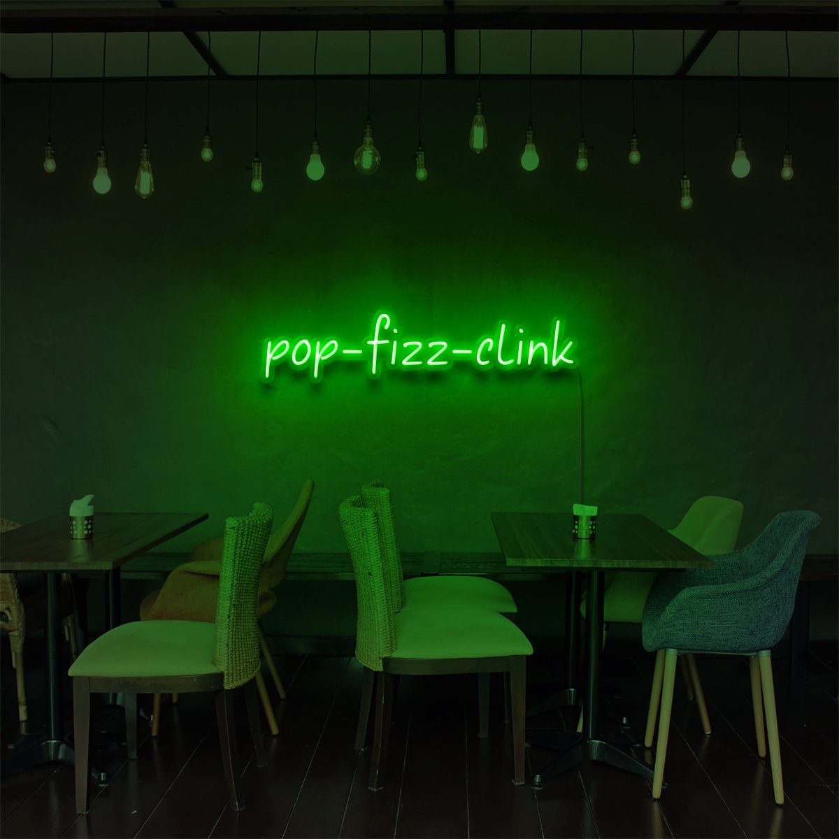 "Pop Fizz Clink" Neon Sign for Bars & Restaurants 60cm (2ft) / Green / LED Neon by Neon Icons