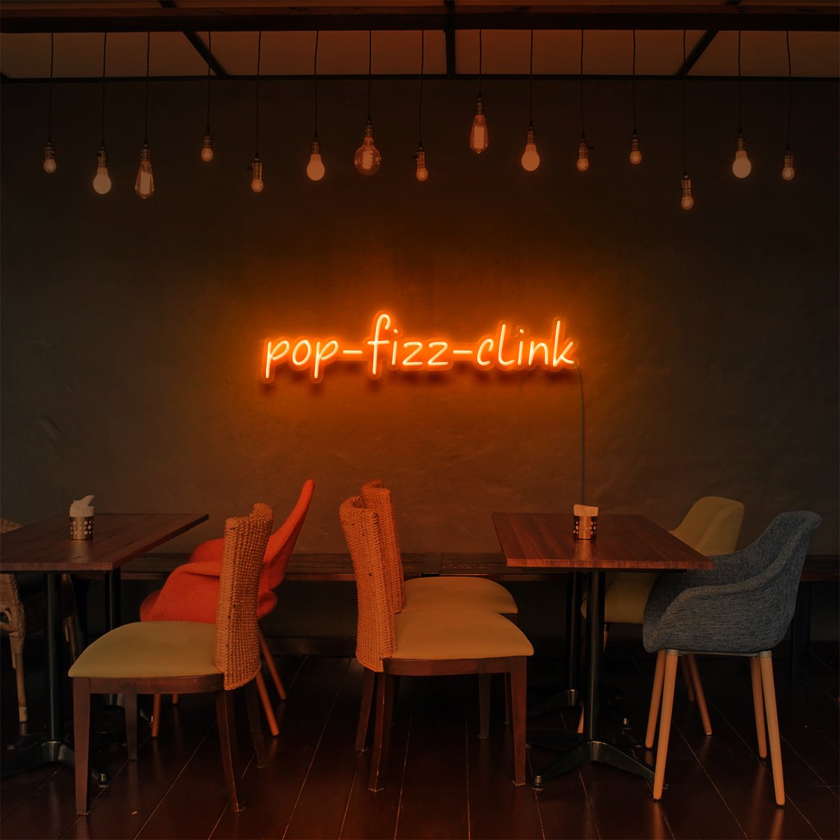 "Pop Fizz Clink" Neon Sign for Bars & Restaurants 60cm (2ft) / Orange / LED Neon by Neon Icons