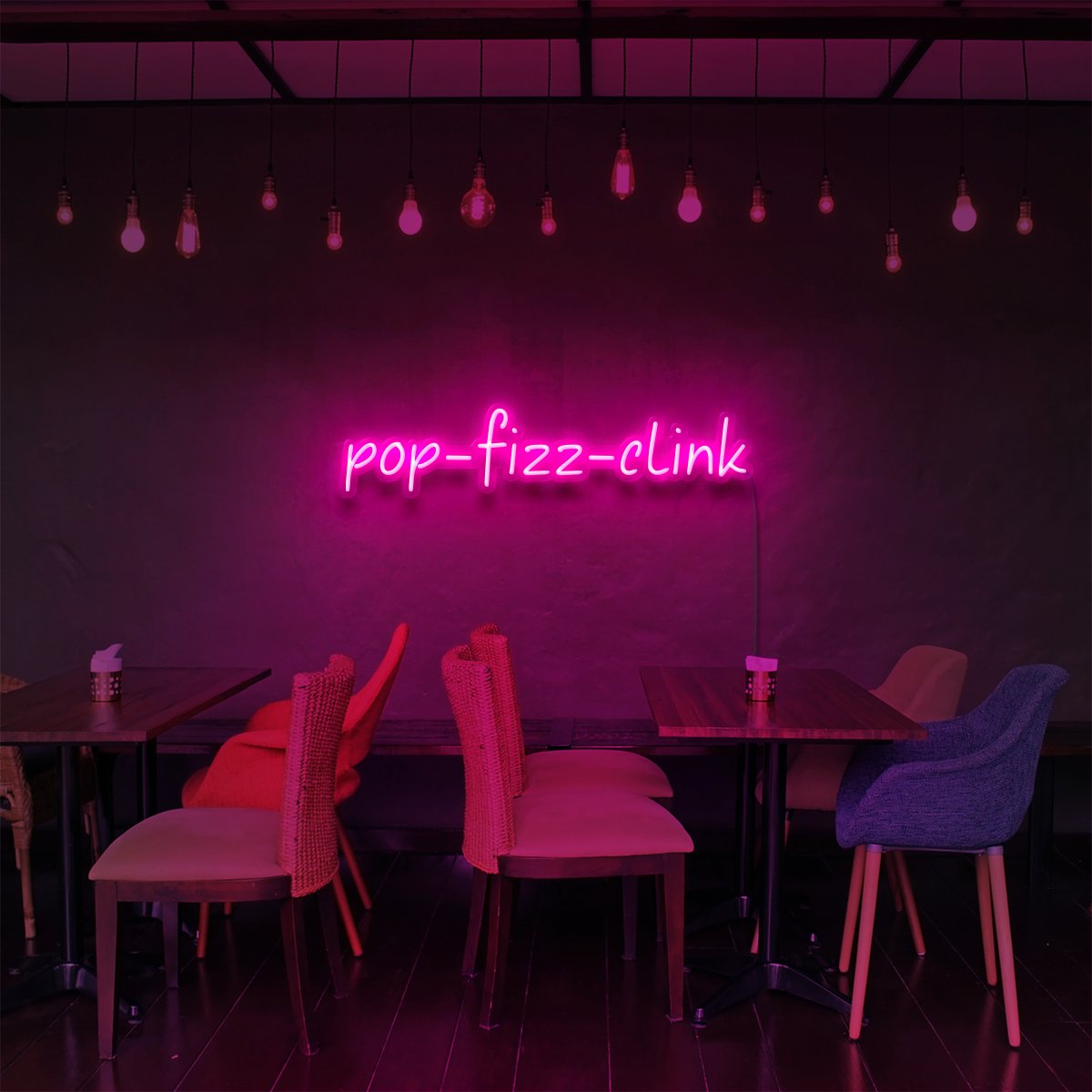 "Pop Fizz Clink" Neon Sign for Bars & Restaurants 60cm (2ft) / Pink / LED Neon by Neon Icons