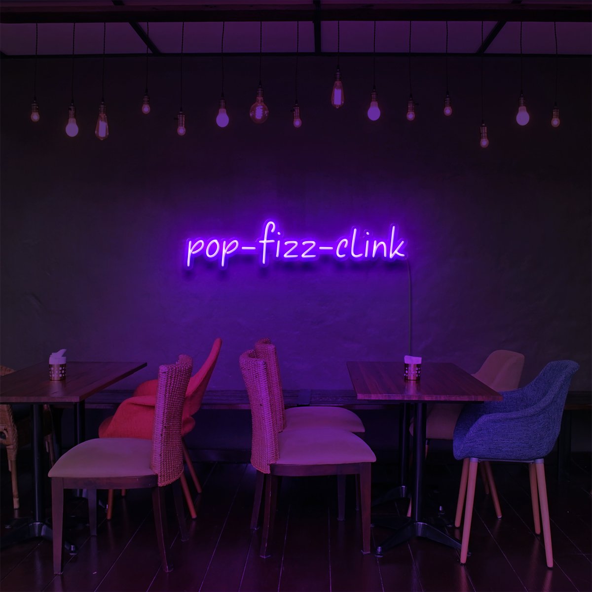 "Pop Fizz Clink" Neon Sign for Bars & Restaurants 60cm (2ft) / Purple / LED Neon by Neon Icons