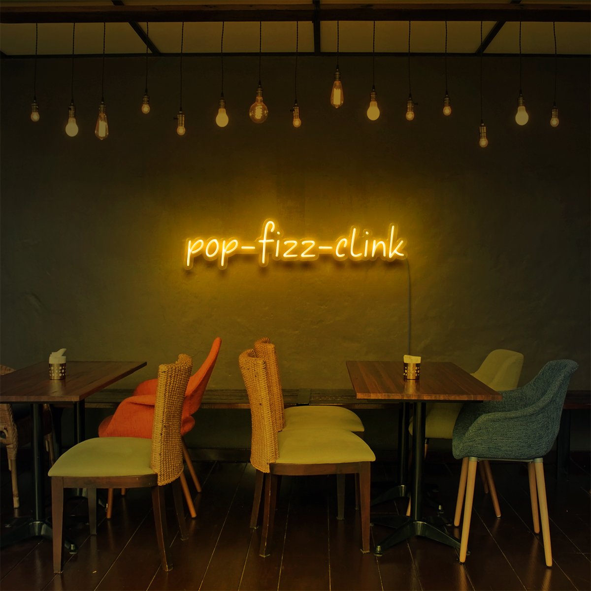 "Pop Fizz Clink" Neon Sign for Bars & Restaurants 60cm (2ft) / Yellow / LED Neon by Neon Icons