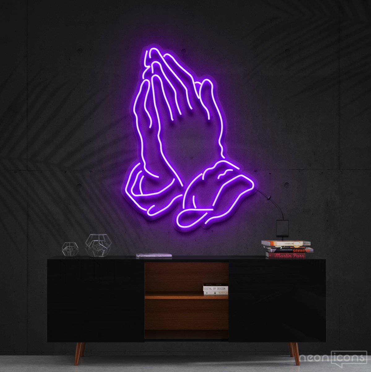 "Praying Hands" Neon Sign 90cm (3ft) / Purple / Cut to Shape by Neon Icons