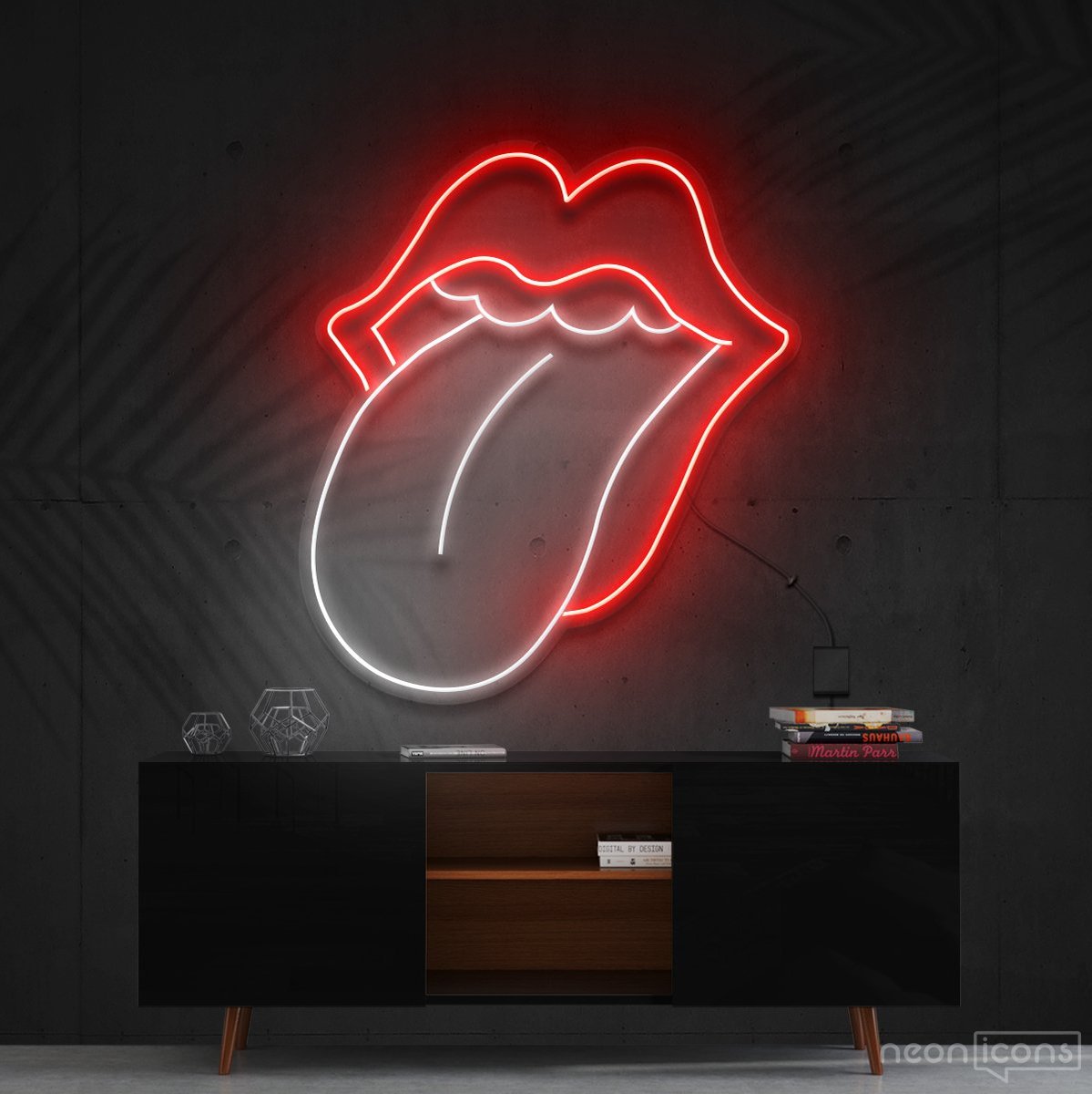 "Rolling Stones" Multicolour Neon Sign 60cm (2ft) / Red & White / Cut to Shape by Neon Icons