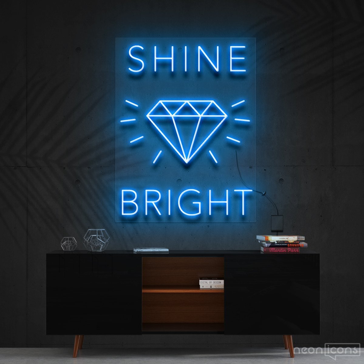 "Shine Bright Like A Diamond" Neon Sign 60cm (2ft) / Ice Blue / Cut to Shape by Neon Icons