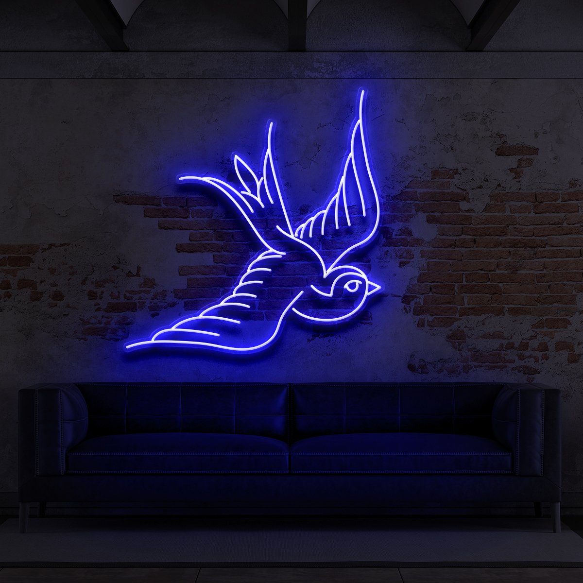 "Swallow" Neon Sign for Tattoo Parlours 60cm (2ft) / Blue / LED Neon by Neon Icons