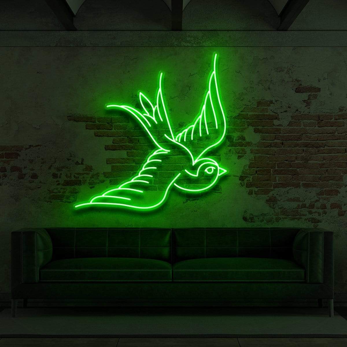 "Swallow" Neon Sign for Tattoo Parlours 60cm (2ft) / Green / LED Neon by Neon Icons