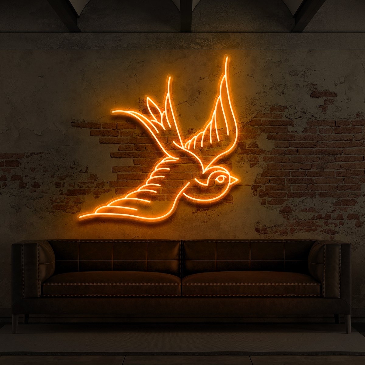 "Swallow" Neon Sign for Tattoo Parlours 60cm (2ft) / Orange / LED Neon by Neon Icons