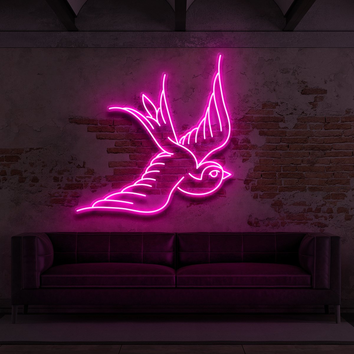"Swallow" Neon Sign for Tattoo Parlours 60cm (2ft) / Pink / LED Neon by Neon Icons