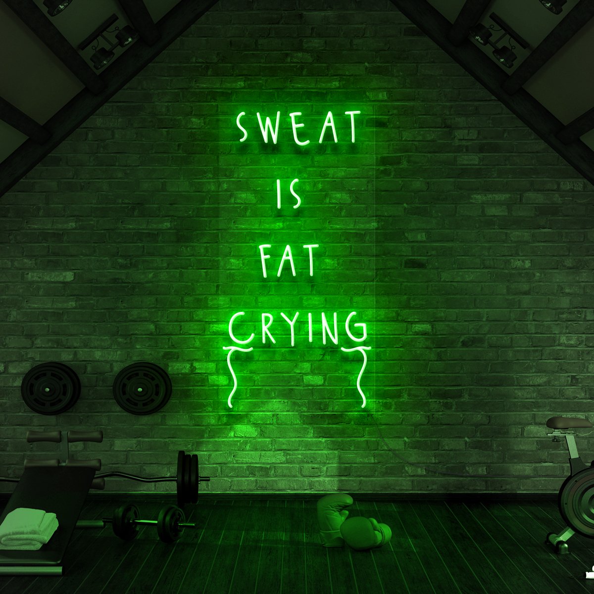 "Sweat is Fat Crying" Neon Sign for Gyms & Fitness Studios 60cm (2ft) / Green / LED Neon by Neon Icons