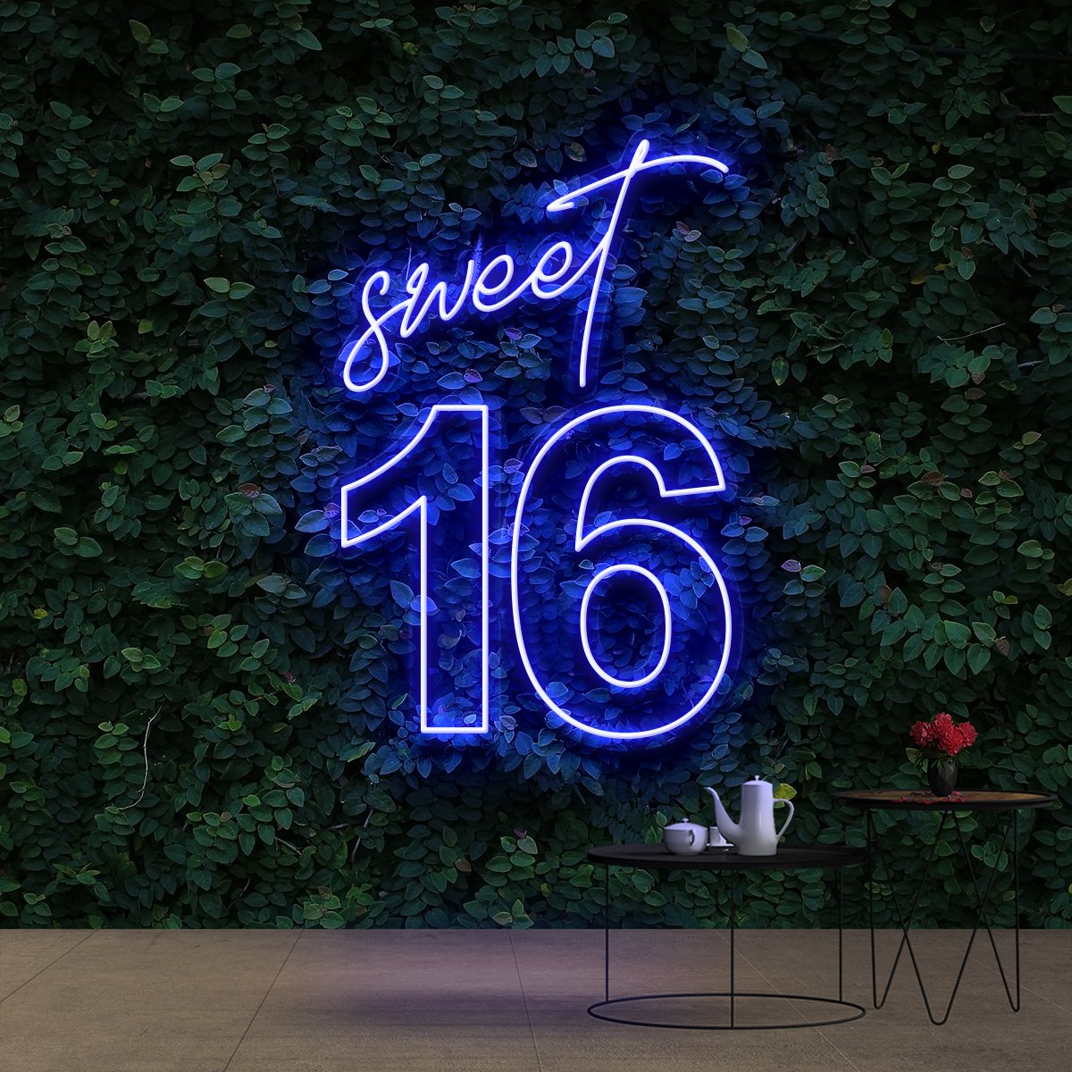 "Sweet 16" Birthday Neon Sign 60cm (2ft) / Blue / Cut to Shape by Neon Icons