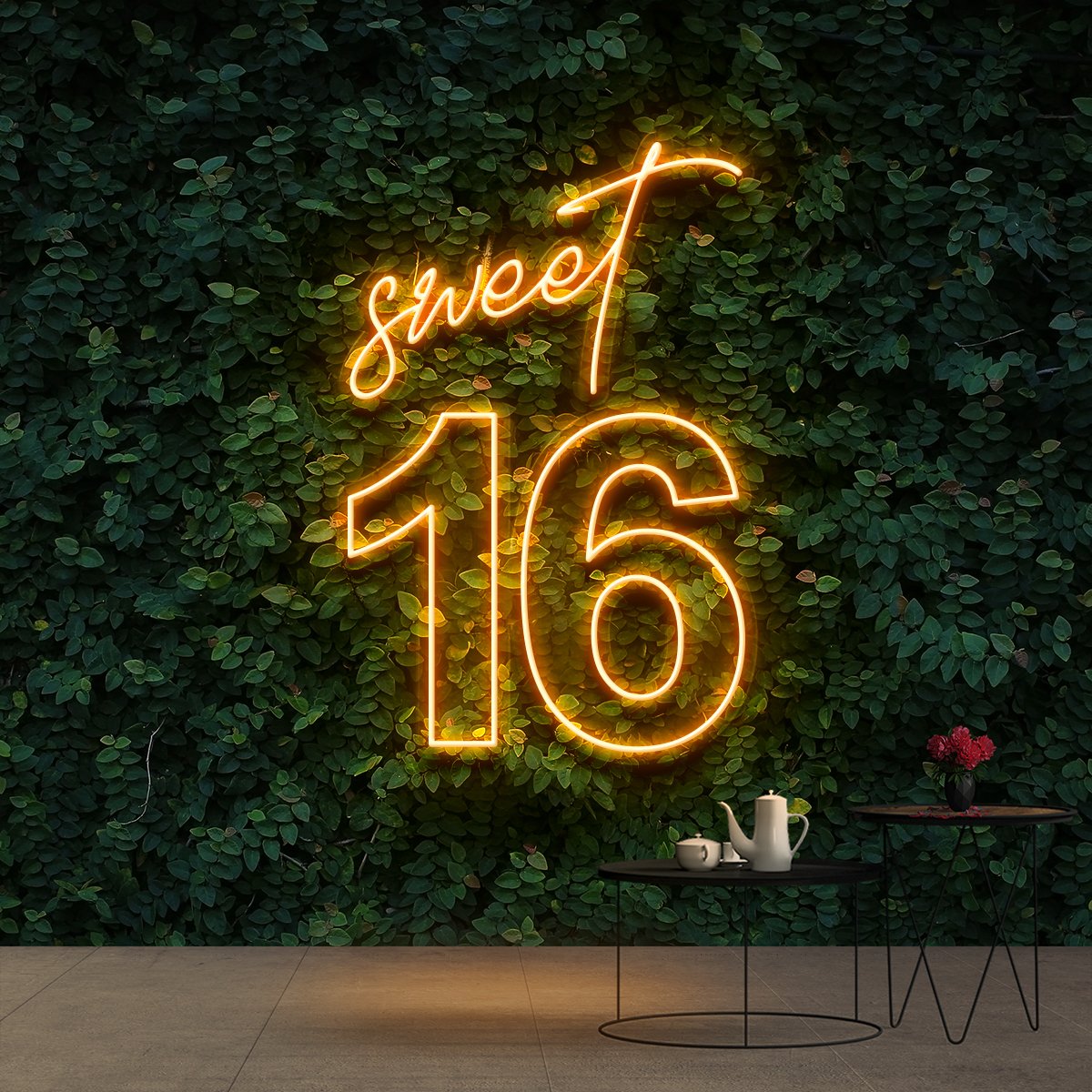 "Sweet 16" Birthday Neon Sign 60cm (2ft) / Orange / Cut to Shape by Neon Icons