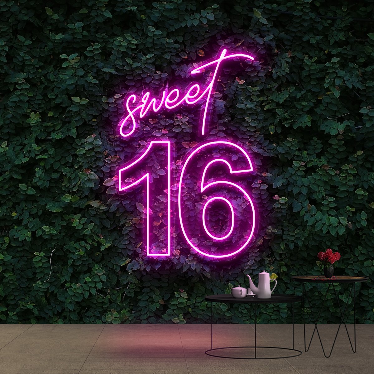 "Sweet 16" Birthday Neon Sign 60cm (2ft) / Pink / Cut to Shape by Neon Icons