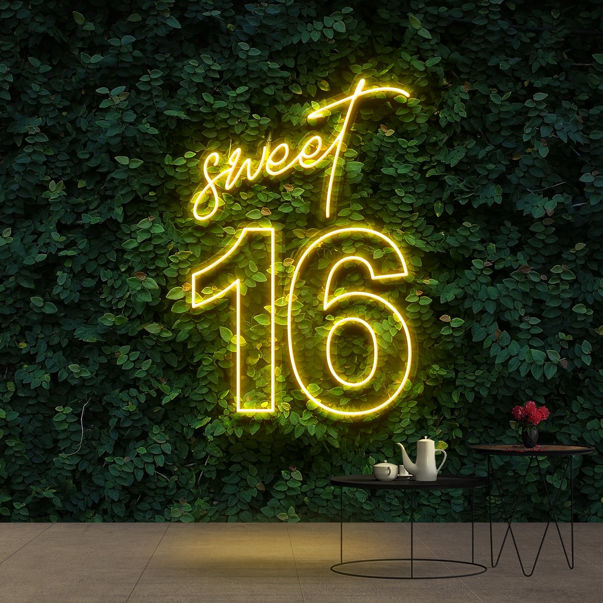 "Sweet 16" Birthday Neon Sign 60cm (2ft) / Yellow / Cut to Shape by Neon Icons
