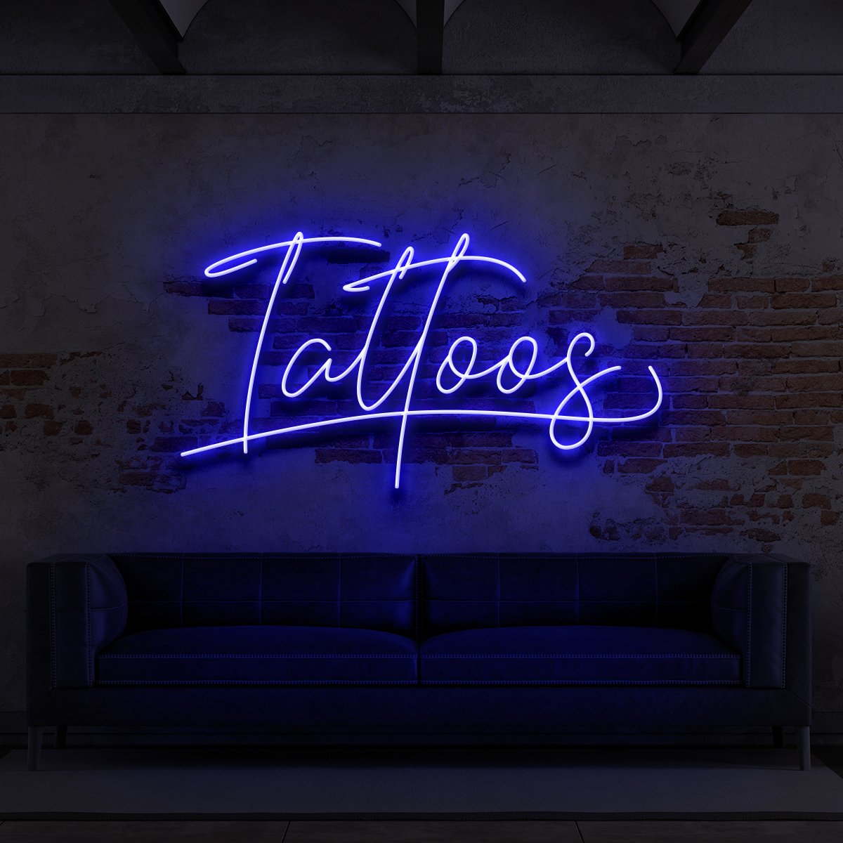"Tattoos Cursive" Neon Sign for Tattoo Parlours 60cm (2ft) / Blue / LED Neon by Neon Icons